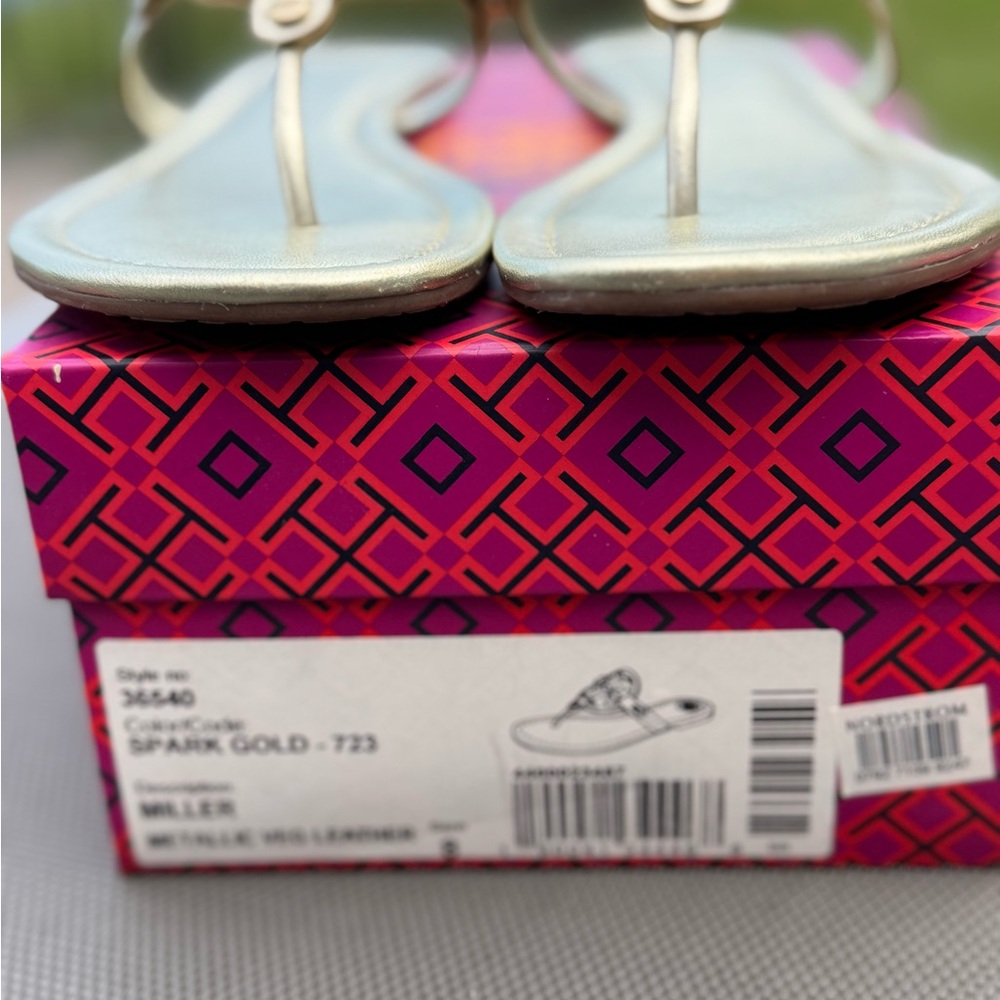 Tory Burch Spark Gold Metallic Miller Sandals - size 8 - Picture 2 of 4